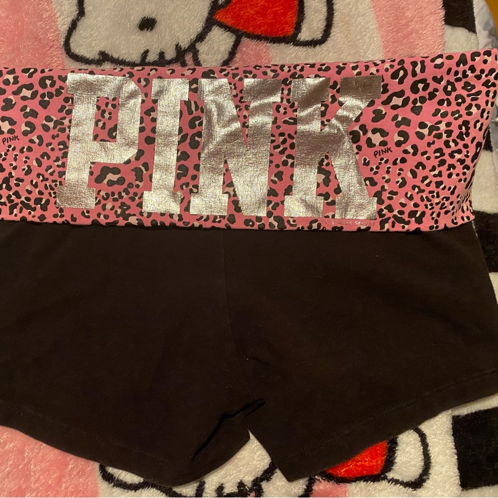 Y2K VICTORIAS SECRET FOLD OVER YOGA SHORTS SIZE EXTRA SMALL PINK CHEETAH